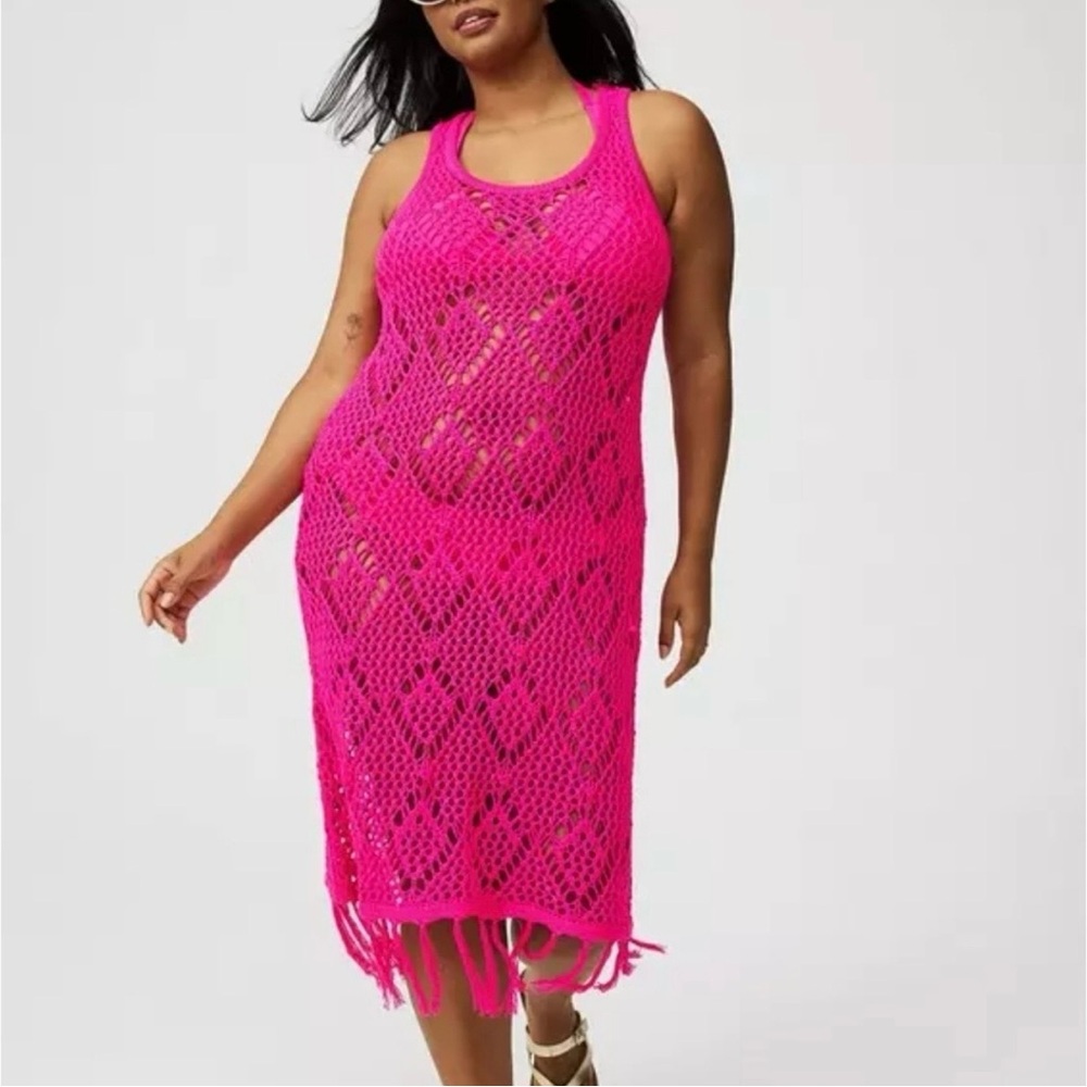 Pink Crochet Swim Cover-Up/Dress